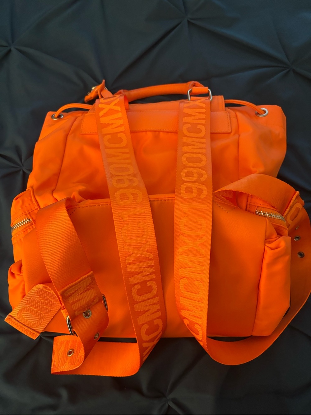Steve Madden Bright Orange Nylon Drawstring Backpack with Buckle Flap - Picture 2 of 3